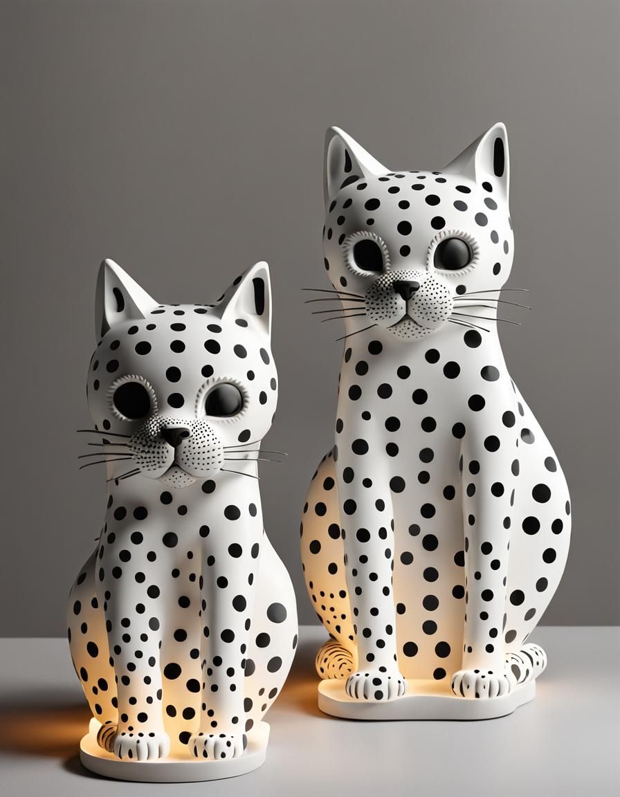 Polka Dot Cat Figurine in Volumetric Lighting