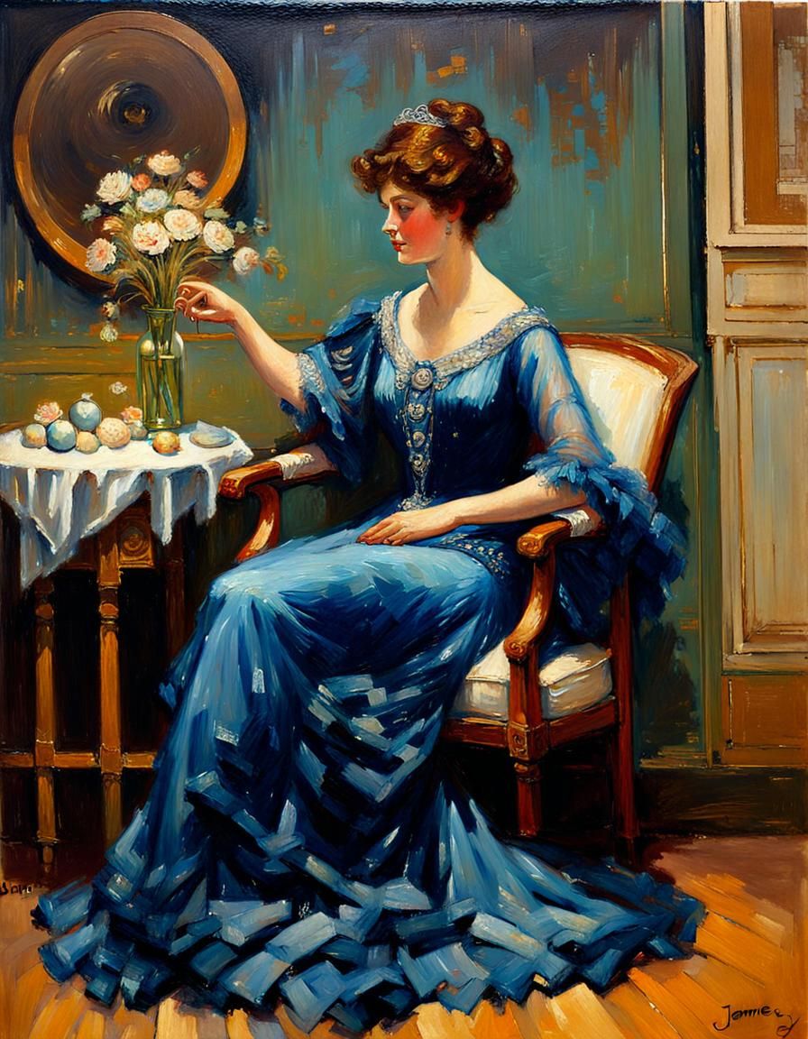 Elegant Woman in Evening Gown Oil Painting