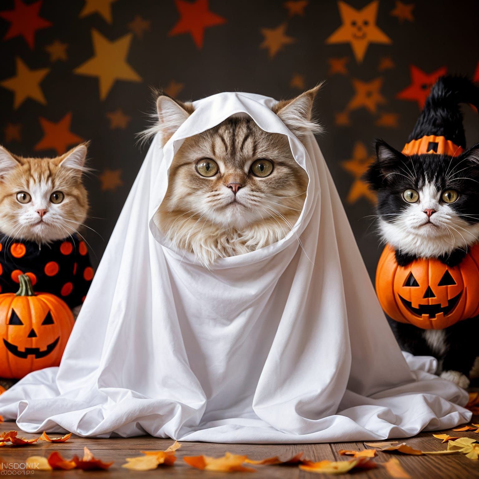 Startled Persian Cat in Ghost Costume