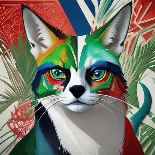 Watercolor Man with Snake, Dog and Cat