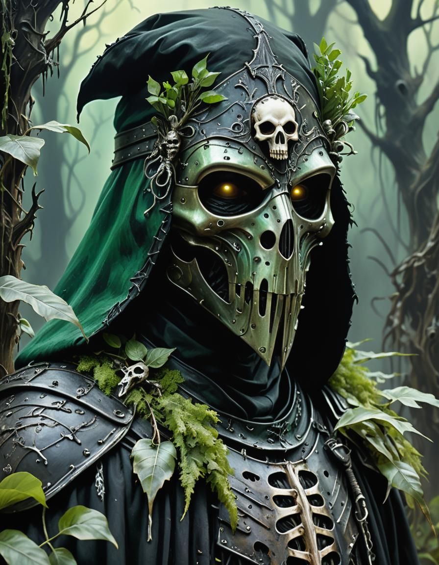 Dark Paladin in Plague Doctor Mask: Gothic Oil Painting