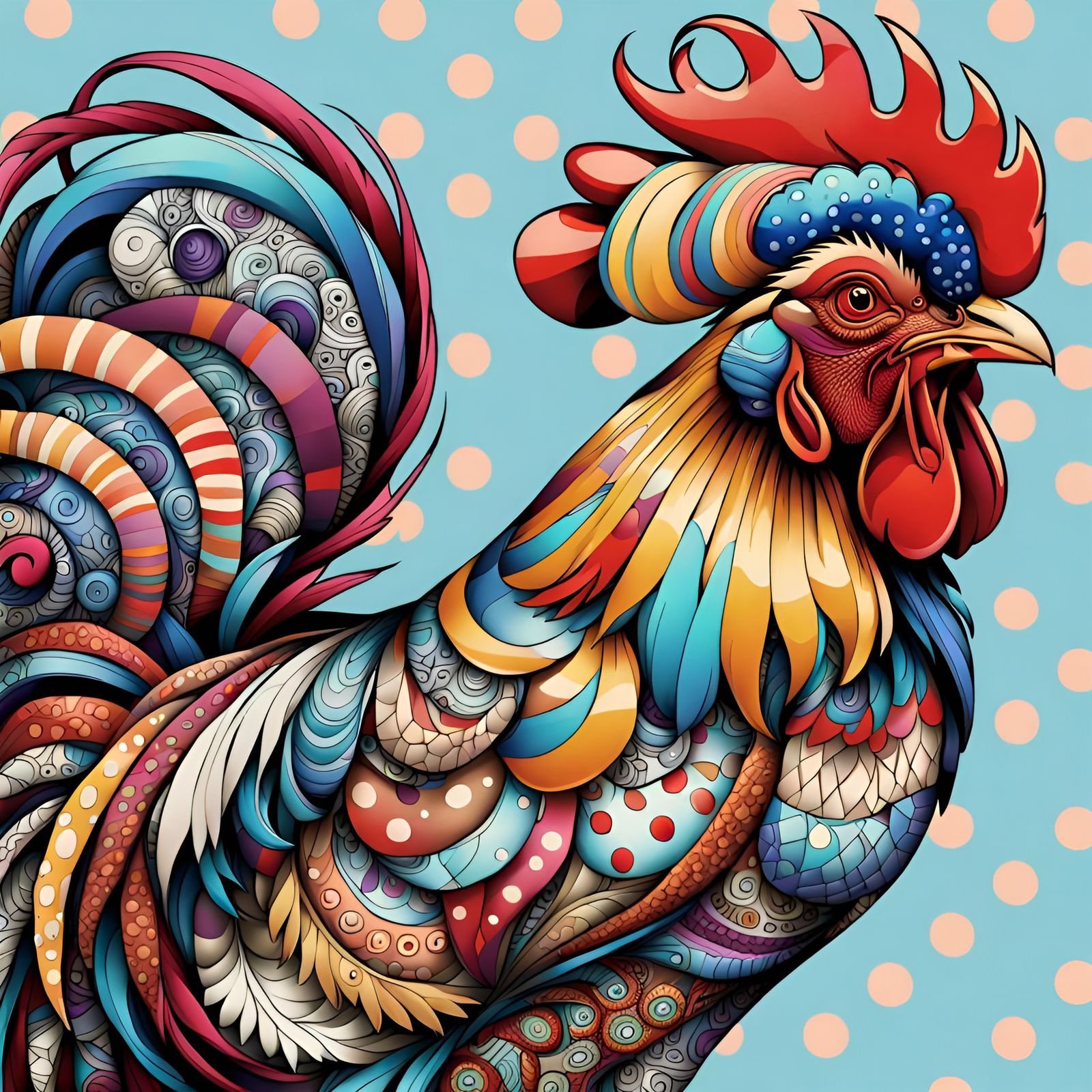 Detailed Zentangle Rooster Digital Line Art