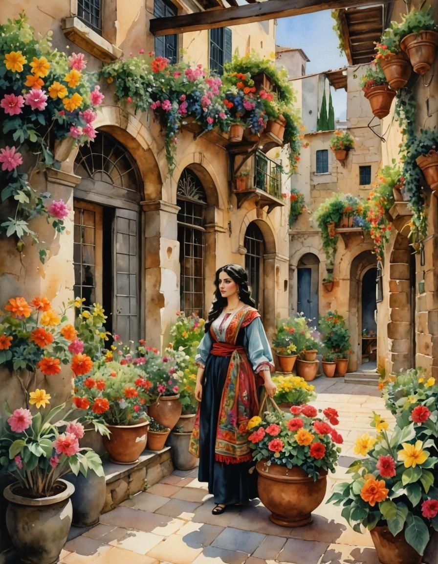 Italian watercolor, Mediterranean digital download. a cordob...