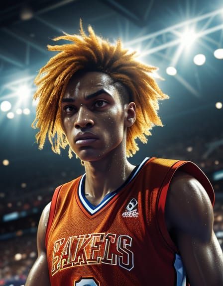 Basketball Star in Jumpers: Vibrant Digital Art