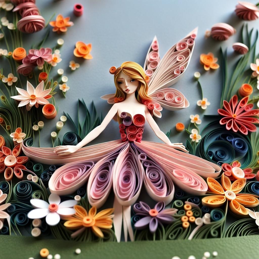 Paper Quilled Fairy in Magical Meadow