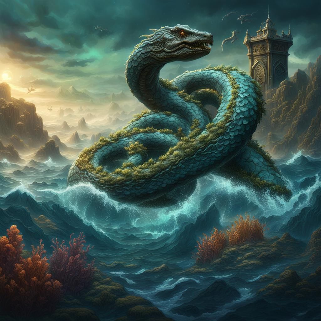 Detailed Serpent in Ocean Matte Painting