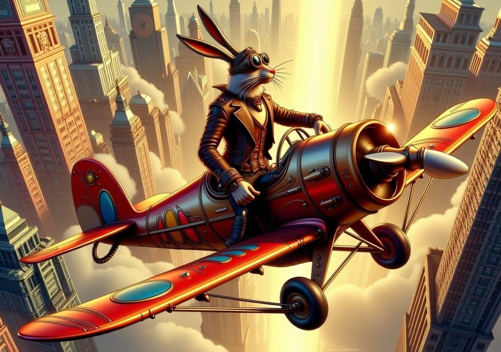 Bugs Bunny Flies a Fokker in Art Nouveau Punk Style