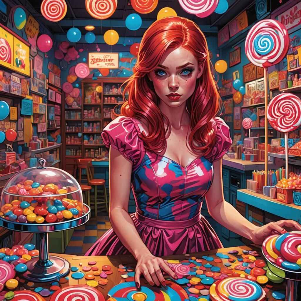 Colorful Lollipop Shop Comic Book Illustration