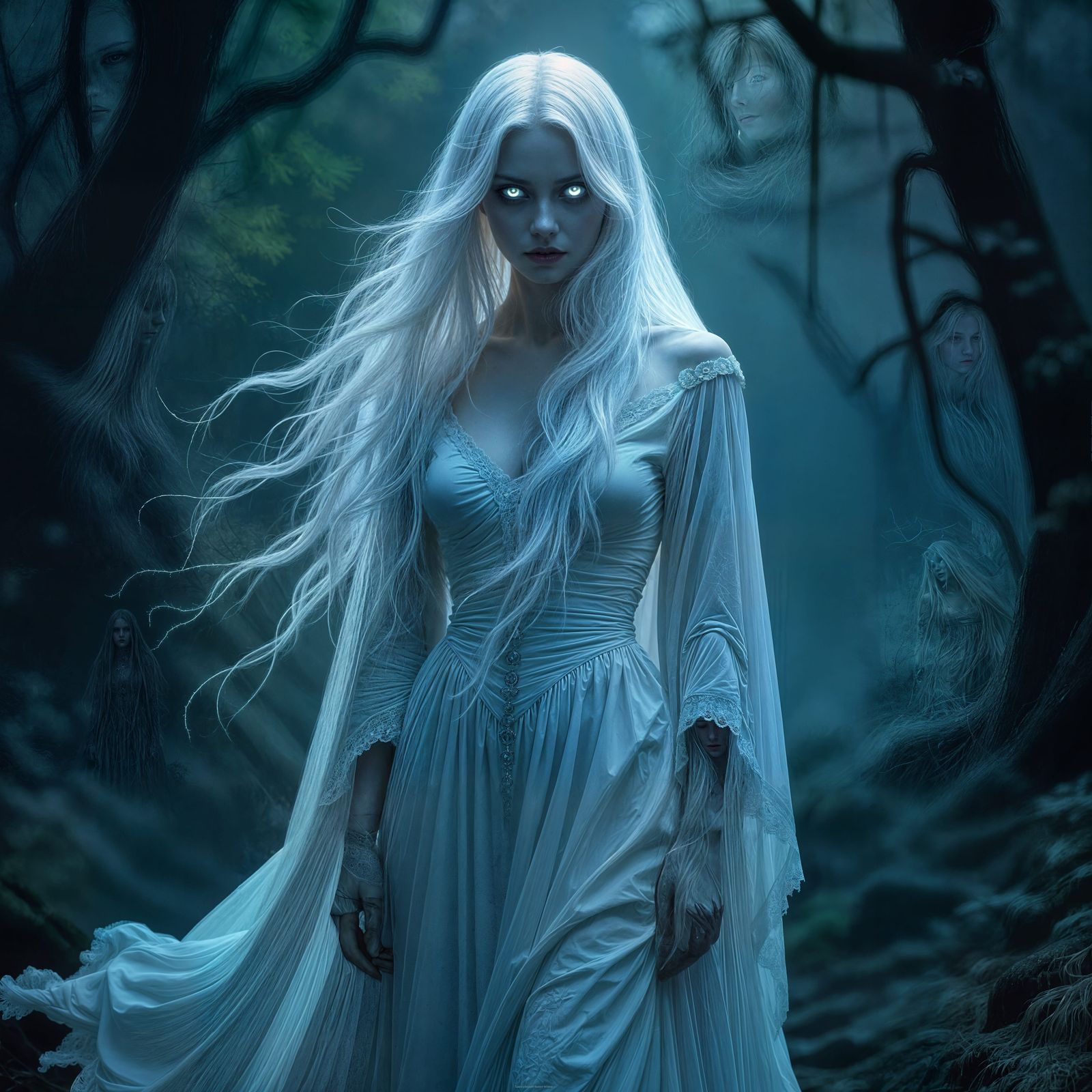 Ethereal Ghost in Forest, Gothic Horror Style