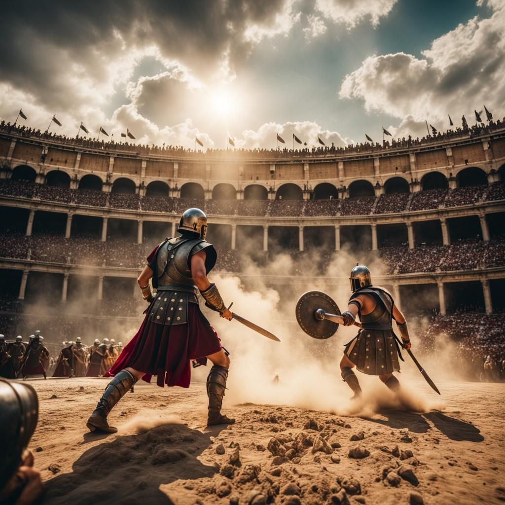 Epic Roman Gladiators Fight in Coliseum: Hyperrealistic Scen...