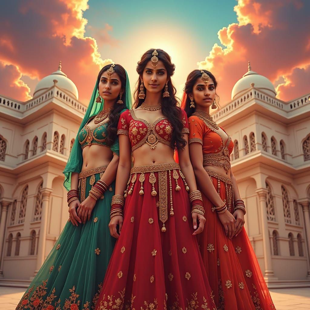 Rajasthan Women: Detailed Matte Painting in Deep Color