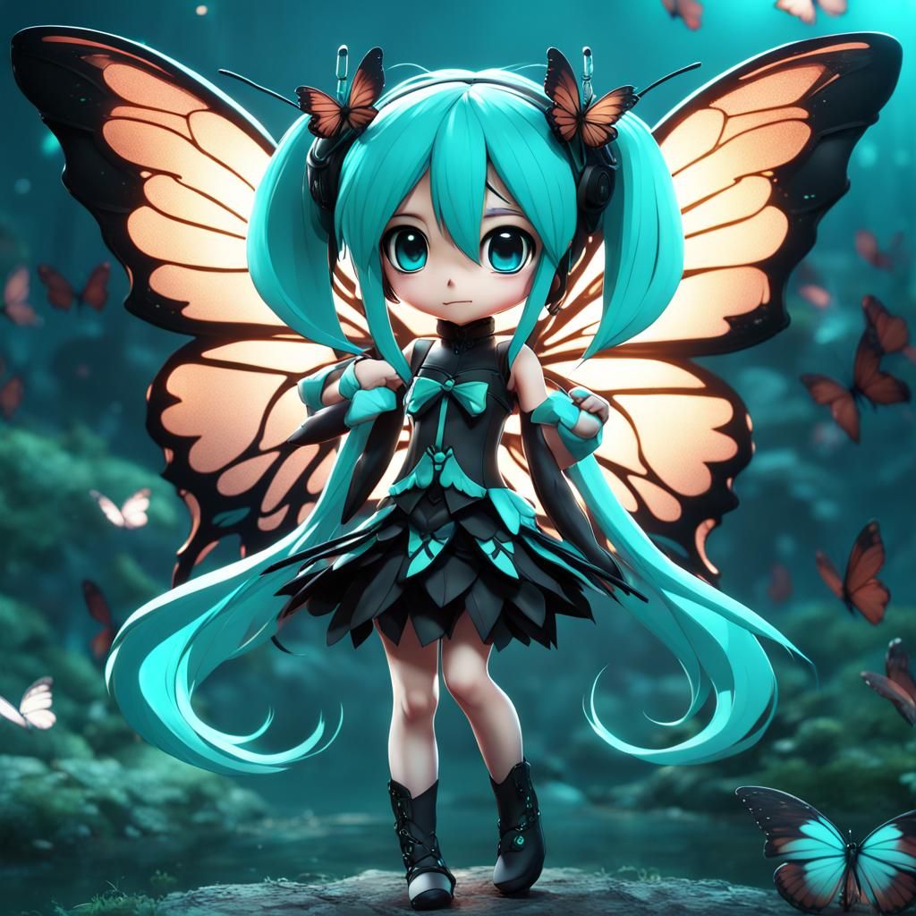 Chibi Hatsune Miku Fairy with Butterfly Wings