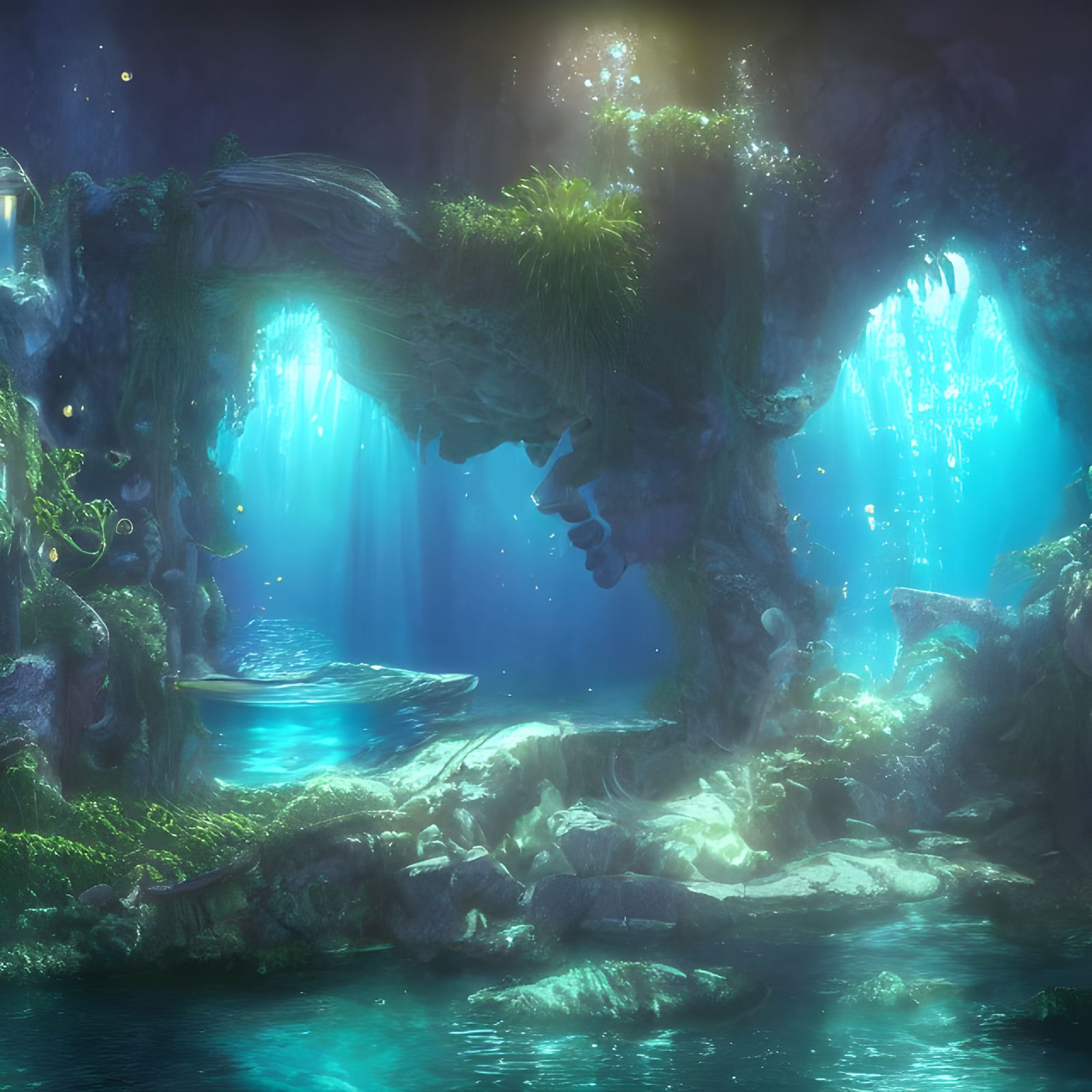 Iridescent Mermaid Castle in Dreamy Underwater Scene