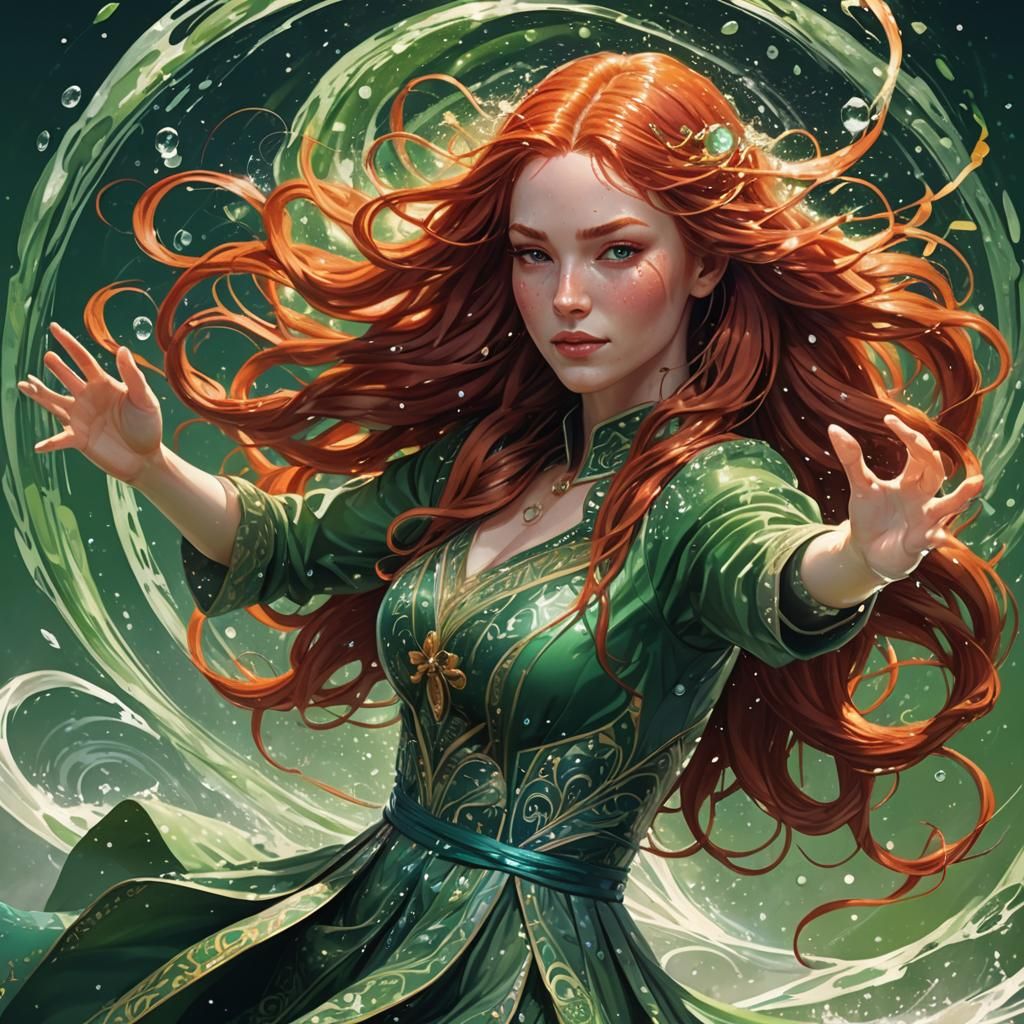Waterbending Redhead in Vibrant Concept Art