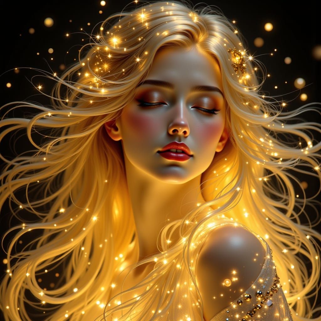 Ethereal Portrait of Woman with Golden Hair