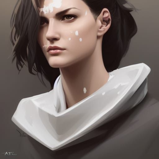 White Cowl Spy: Hyperdetailed Digital Portrait
