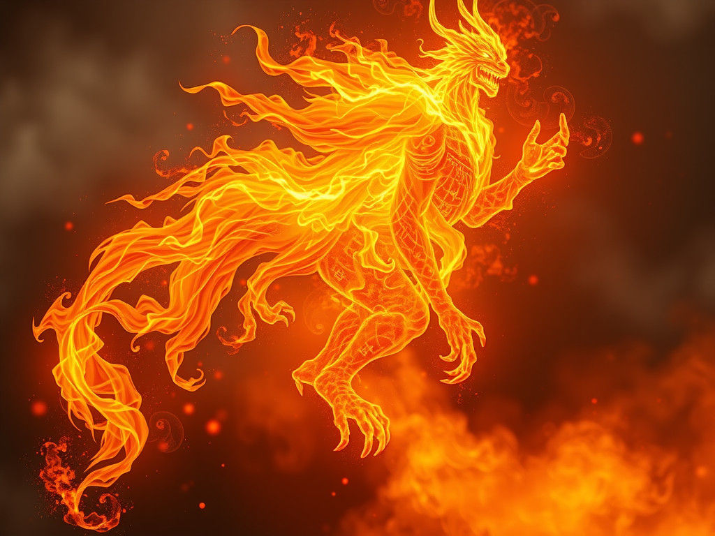 Majestic Fire Jinn Forged in Volcano Heart