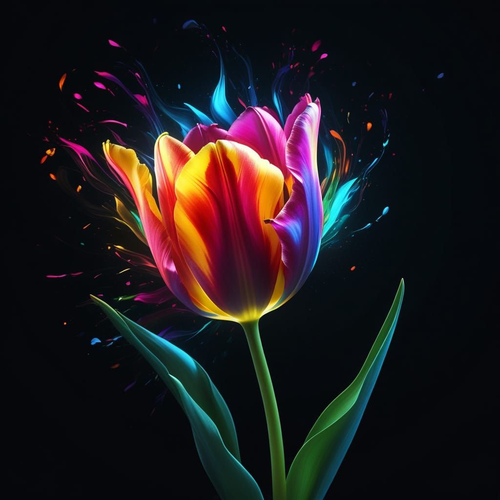 Glowing Tulip in Dark Void, Abstract Expressionism