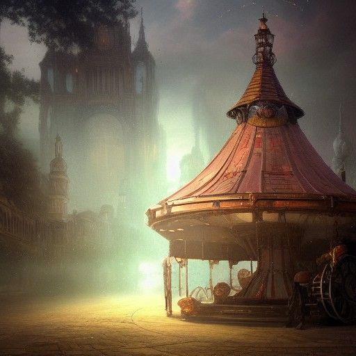 Astral Horse Merry-Go-Round in Mixed Media Style