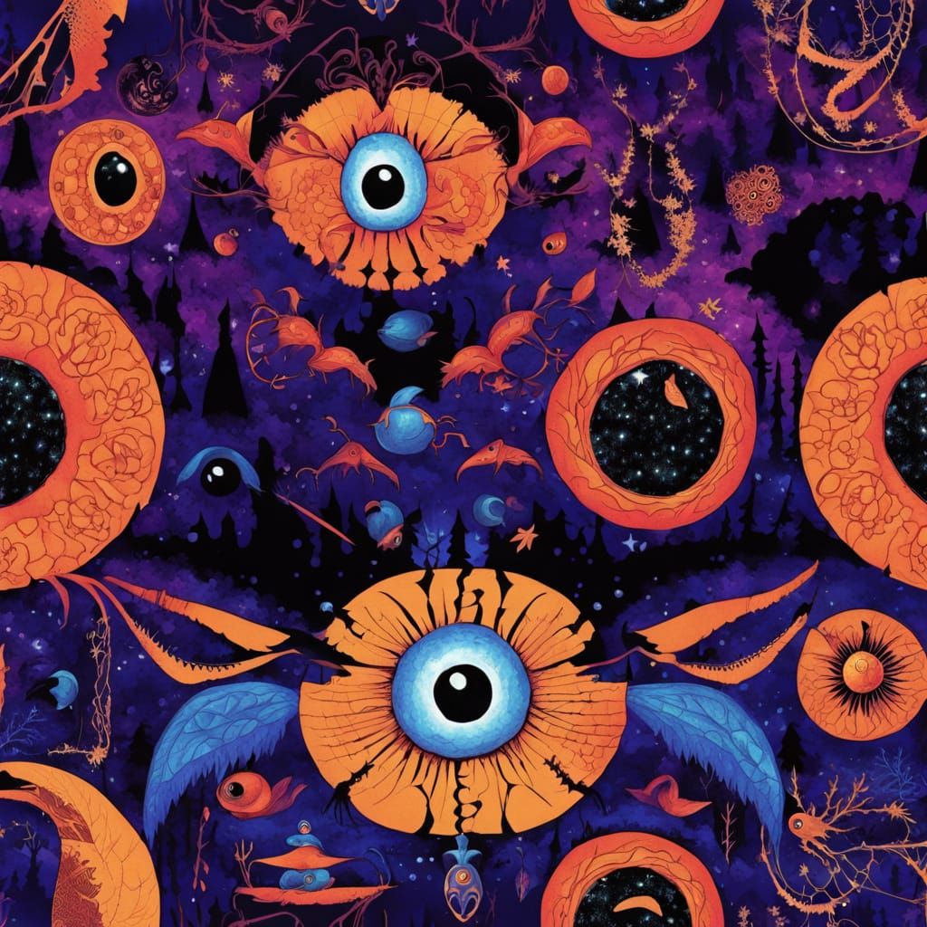 Psychedelic Glitch Art Bonsai Pot in Dark Fantasy Style