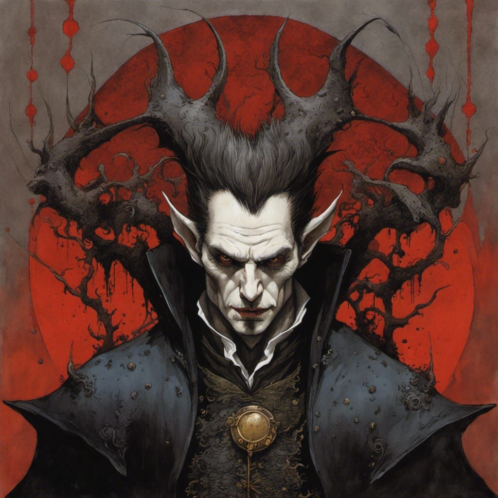 Detailed Vampire Portrait in Watercolor Style