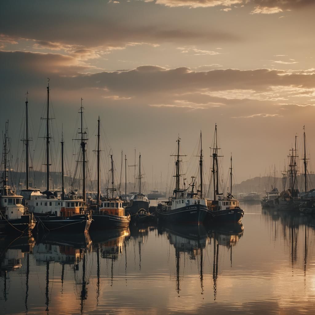 Vibrant Harbor Scene at Sunset in Soft Focus