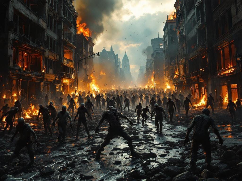 Zombie Horde in Destroyed City: Hyperrealistic Horror