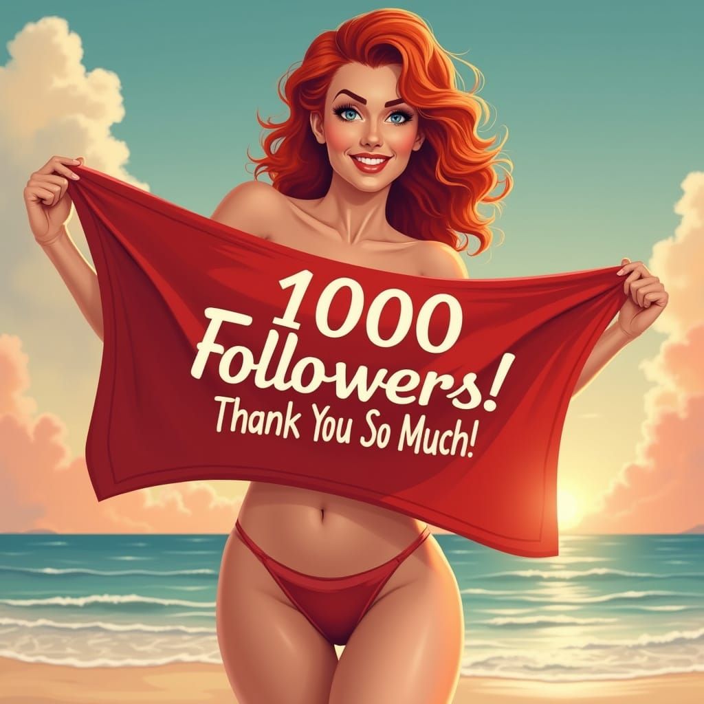 Vintage Pin-Up Girl on Beach at Sunset