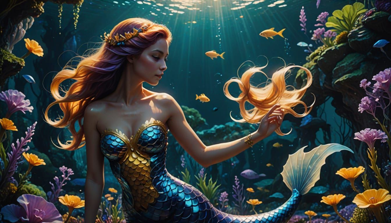 Surreal Mermaid Tends to Dreamlike Underwater Garden