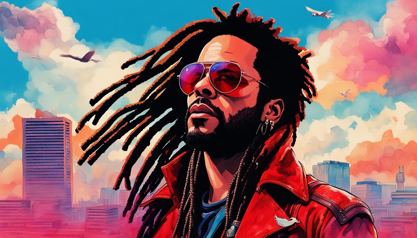 Pop Art Portrait: Man with Dreadlocks on Highway