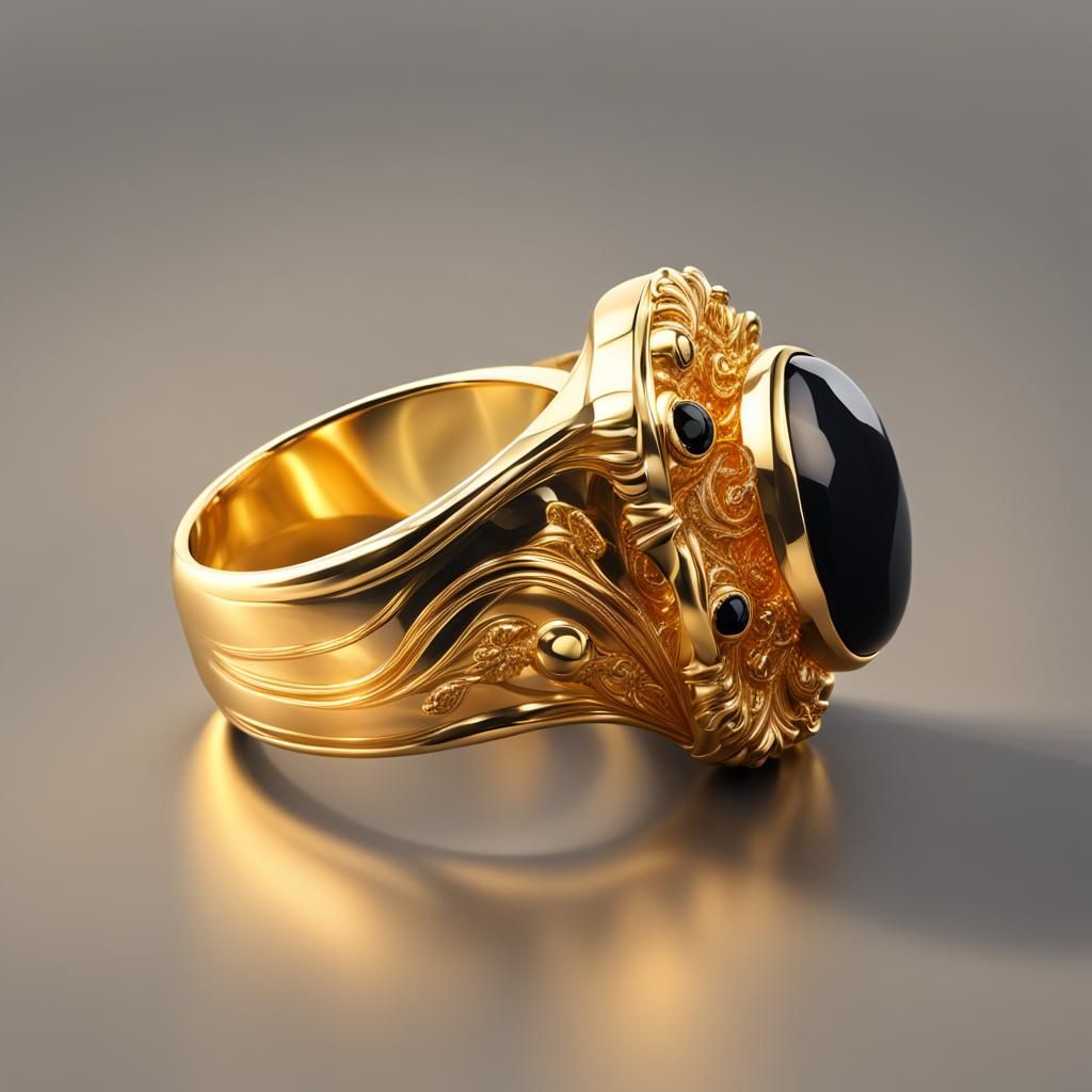 Gold Onyx Ring in Hyperrealistic Splash Art
