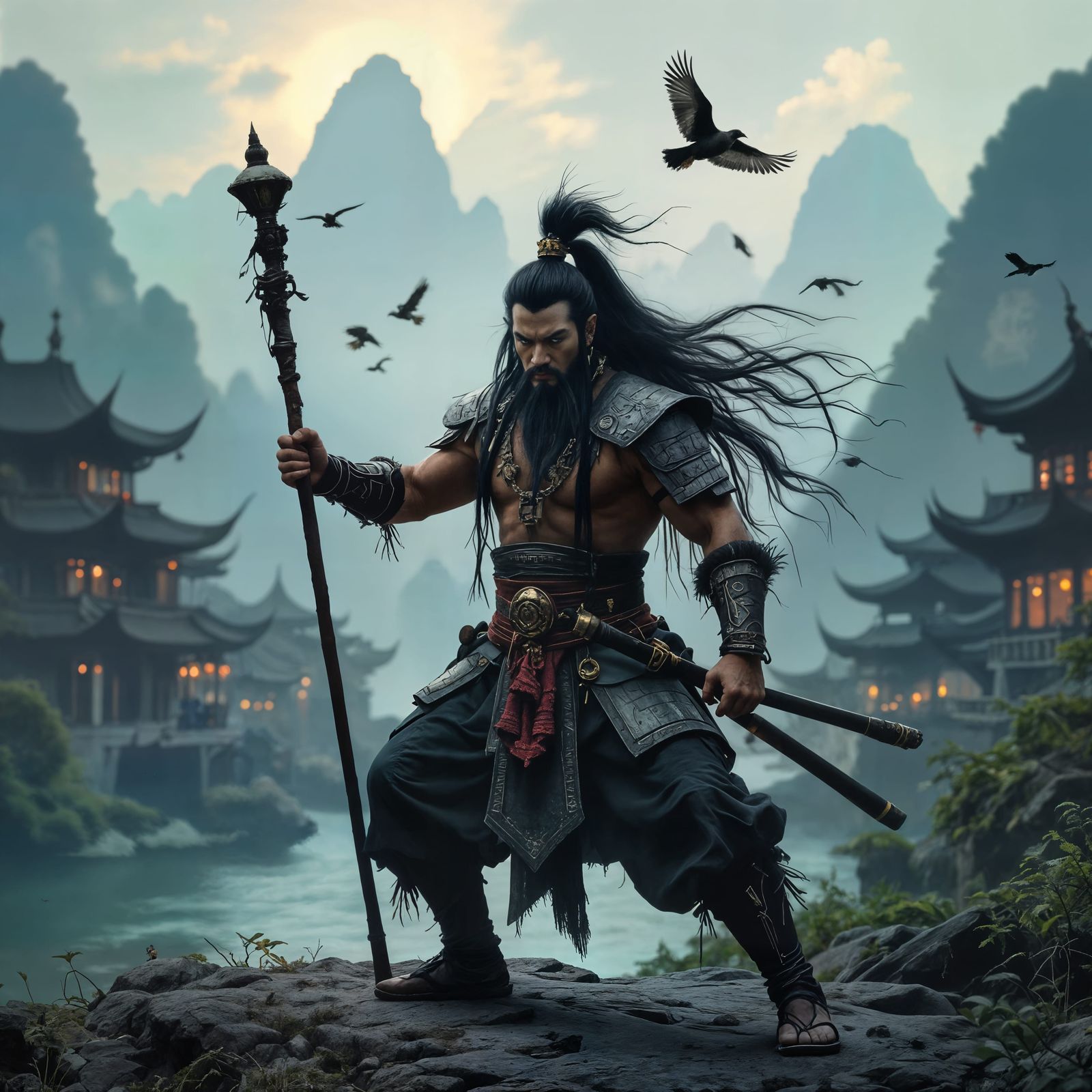 Sun Wukong Battles Demons in Mythical City