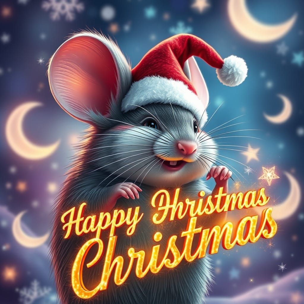 Joyful Beaming Mouse in Vibrant Christmas Scene