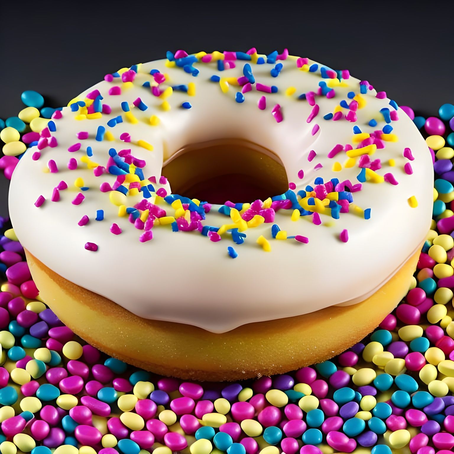 Photorealistic White Chocolate Donut with Sprinkles