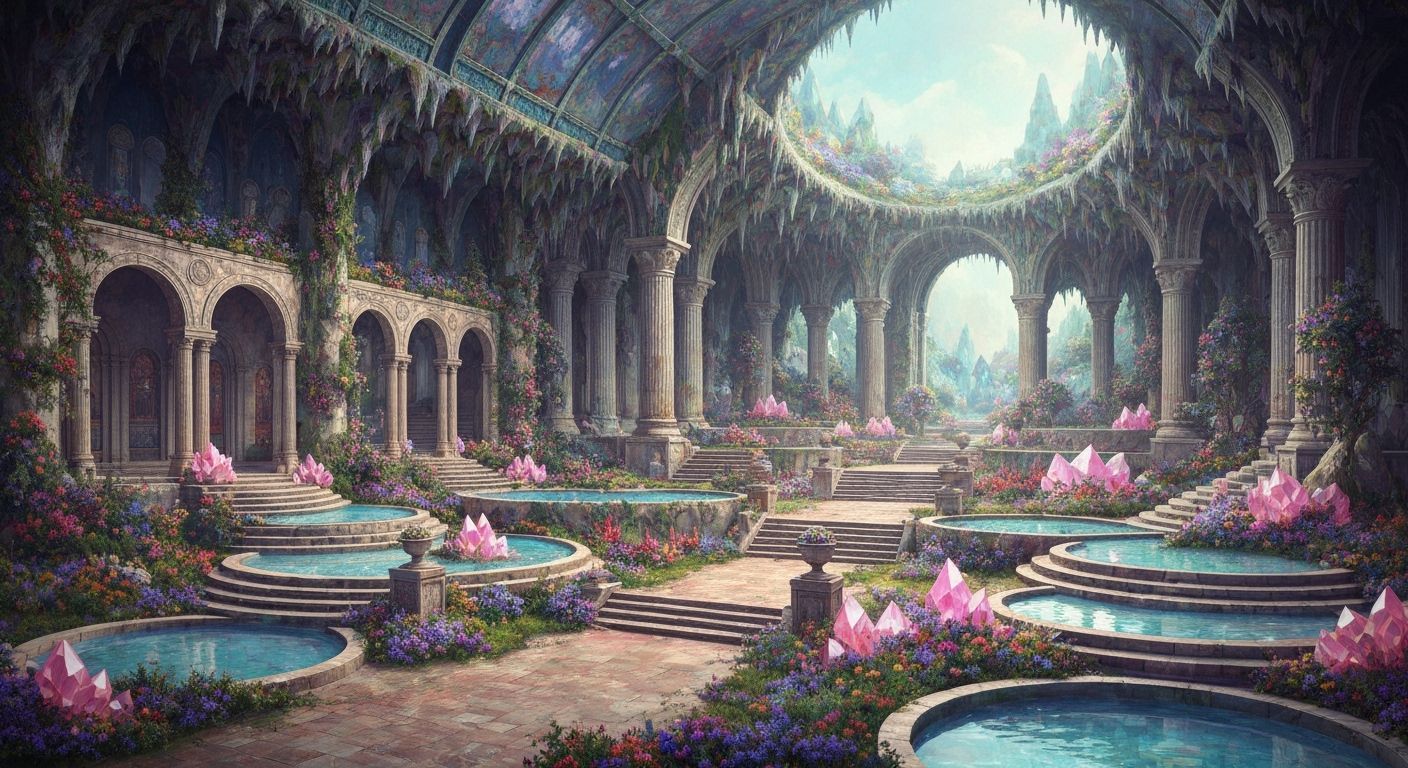 Indoor Crystal Cave Fantasy Garden in DMT Style Art