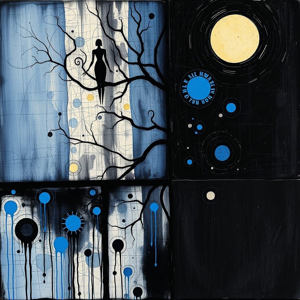 Mystical Black and Blue World in Impressionist Style