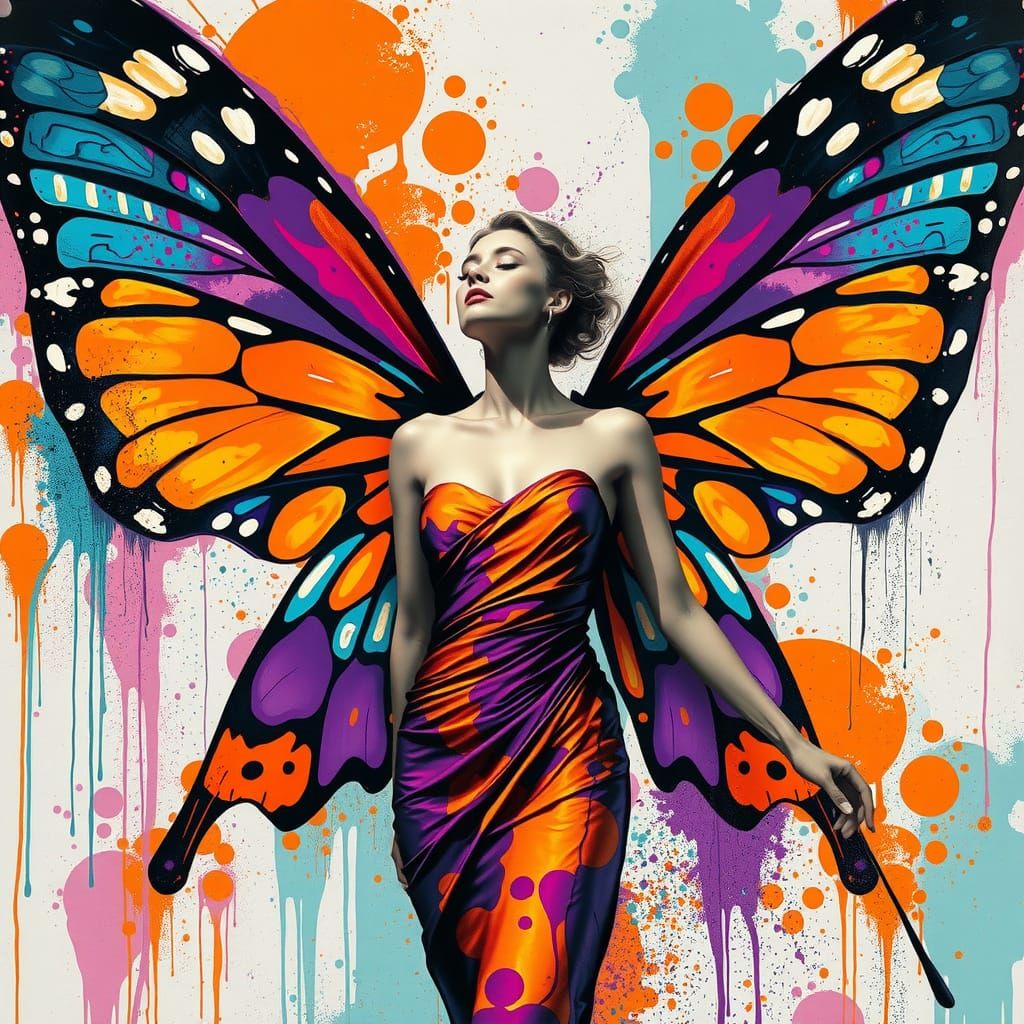 Vibrant Butterfly Goddess in Graffiti Style