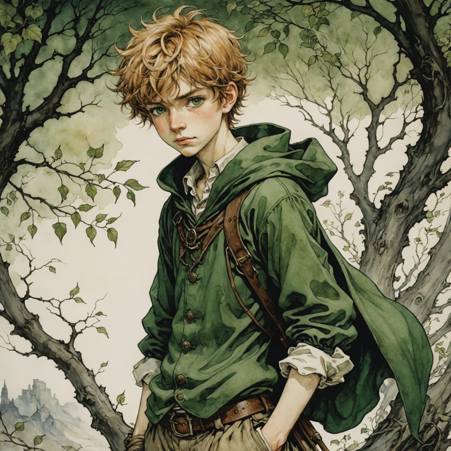 Reddish-Blond Boy With Green Eyes In Anime Style