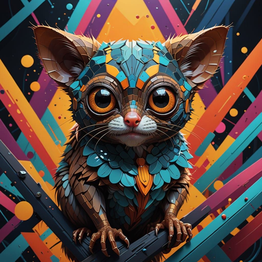 Vibrant Tarsier Portrait in Geometric Splash Art Style