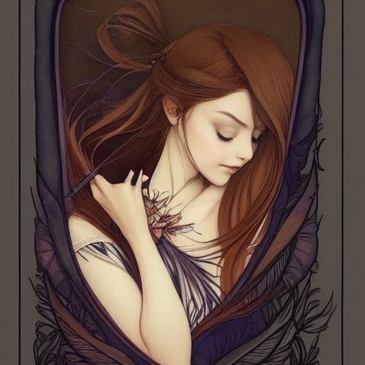 Art Nouveau Feather Pen on Open Book