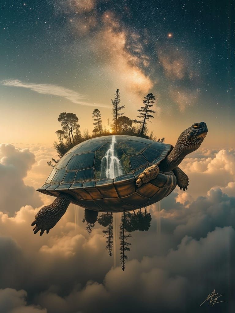Cosmic Turtle and Floating World Double Exposure