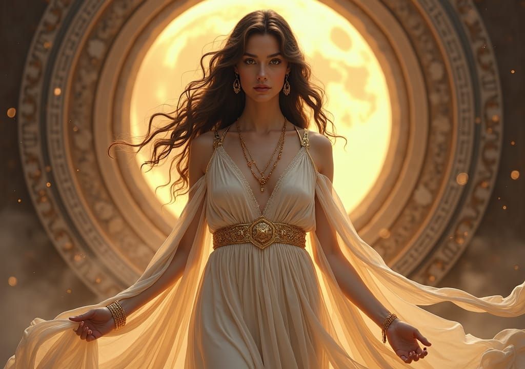 Athena-Inspired Goddess in Hyperrealistic Art Nouveau Style