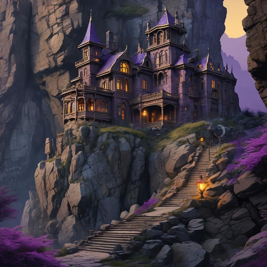 Cursed House on Cliff in Dark Fantasy Style