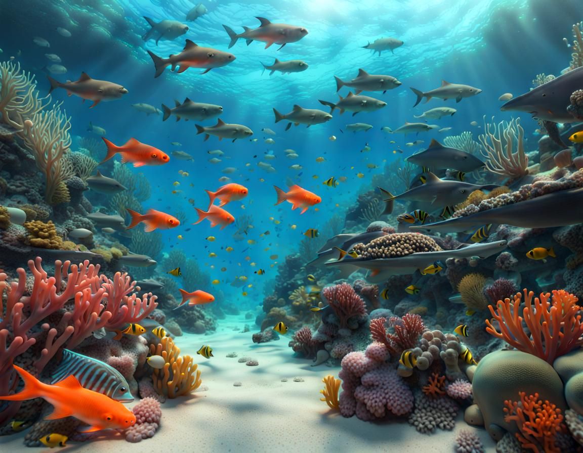 Vibrant Underwater Scene with Coral Reef Life