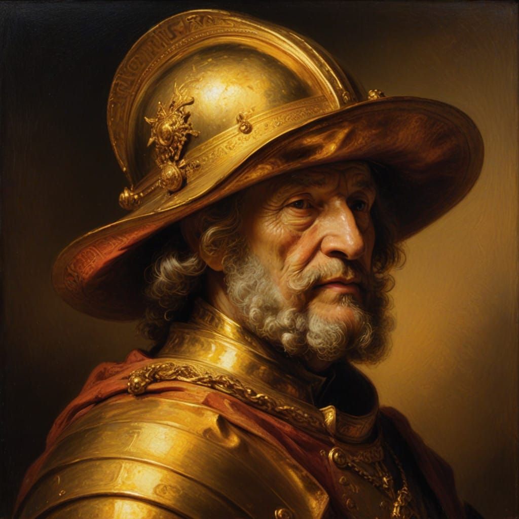 Elderly Man with Golden Helmet in Rembrandt Style