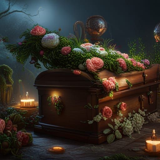 Coffin with Flowers and Deer: Fantasy Concept Art
