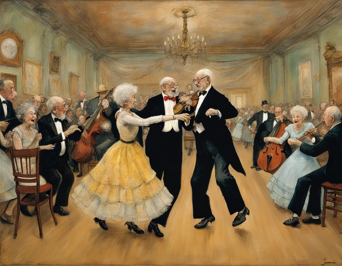 grandma and grandpa jiving in a ballroom