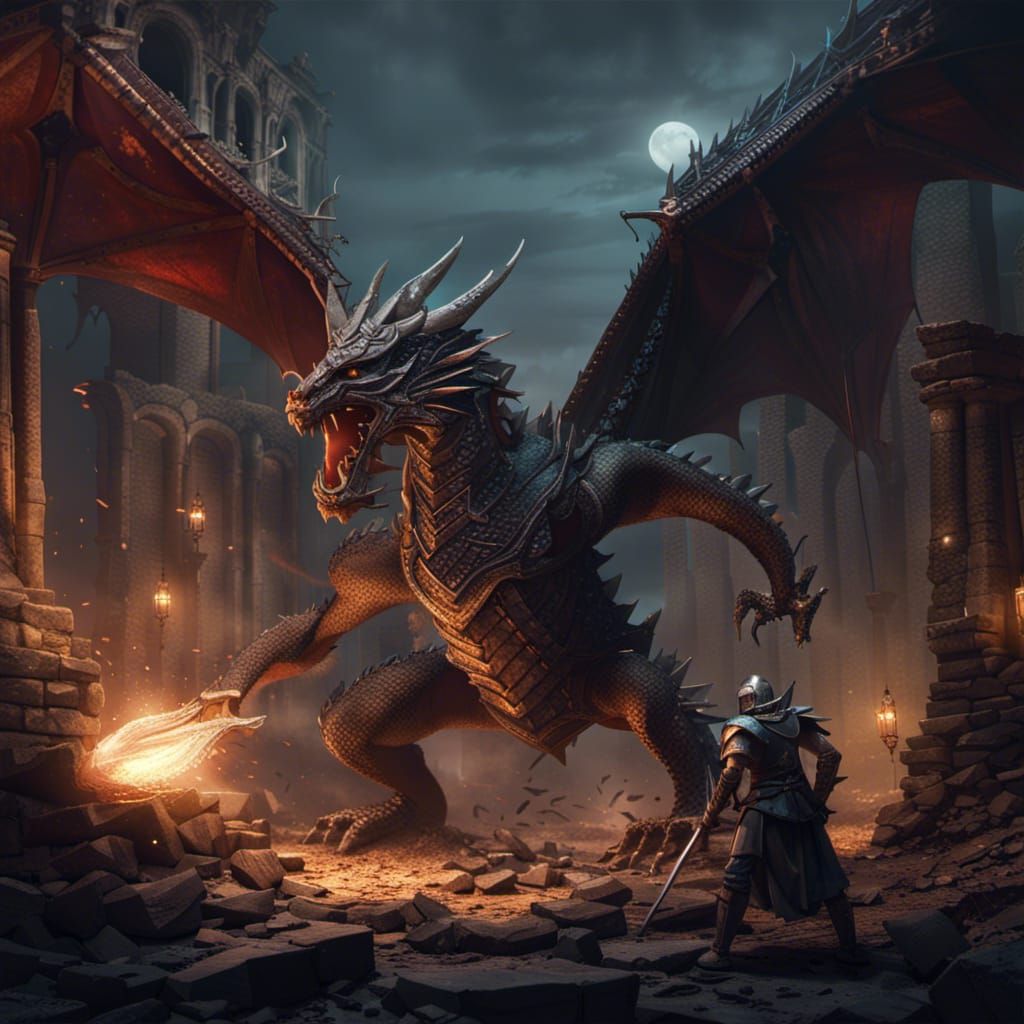 Dragon Knight Battle in Ancient Ruins