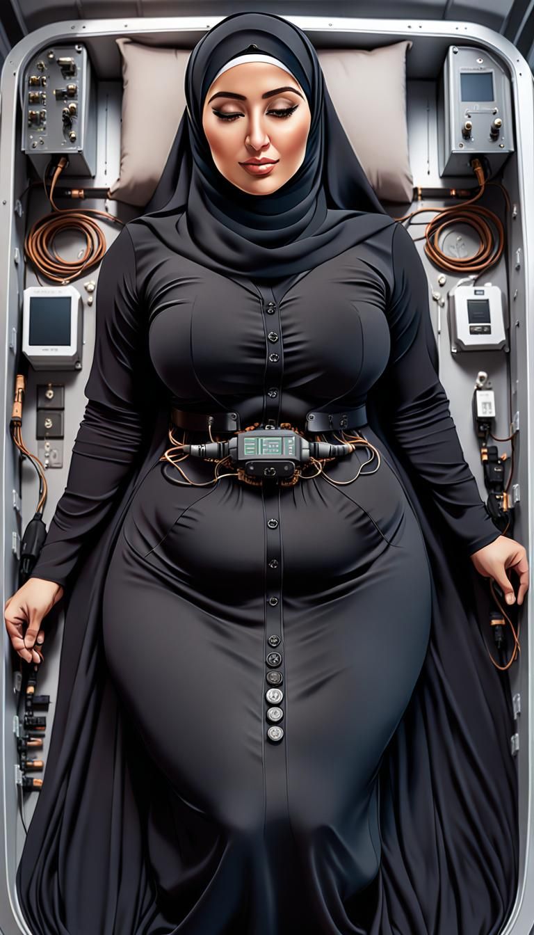 Middle Eastern Woman in Charging Pod: Hyperrealistic Art