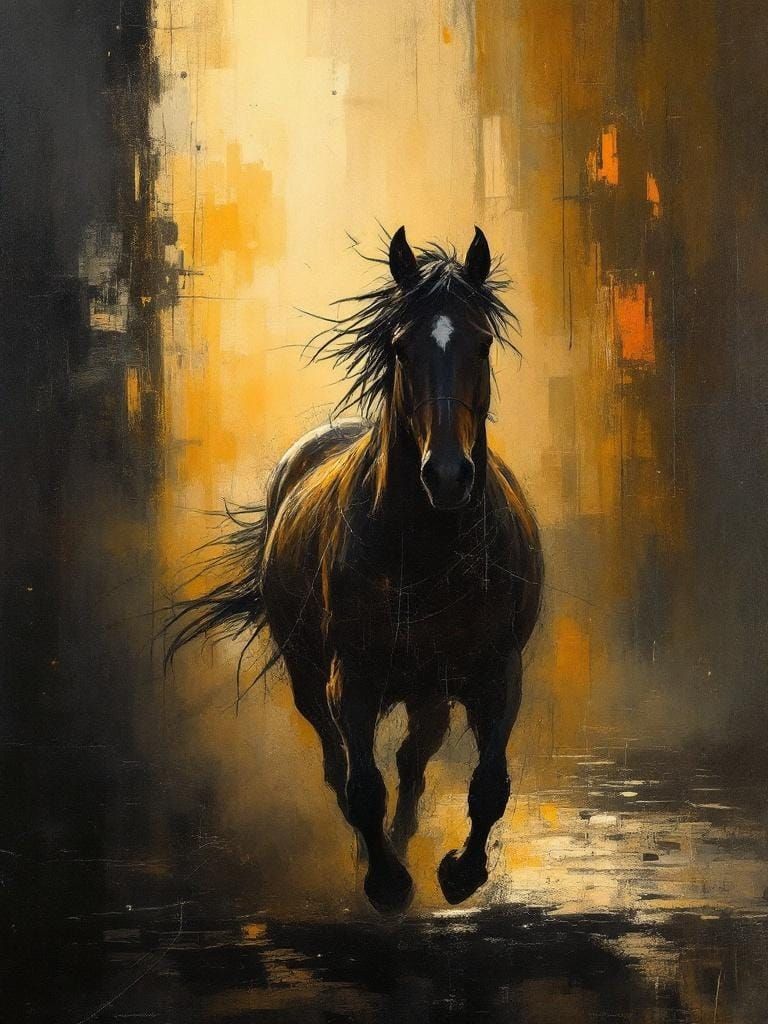 Horse Running Free in Film Noir Style